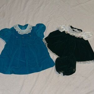 Vintage Blue and Green velvet-like baby Formal Dress bundle